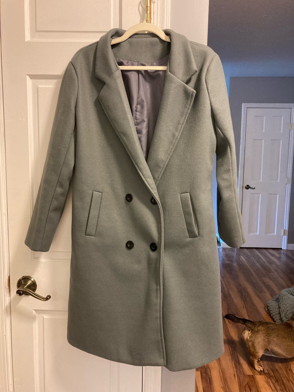 Source Unknown Double-Breasted Pea Coat in Sage Green